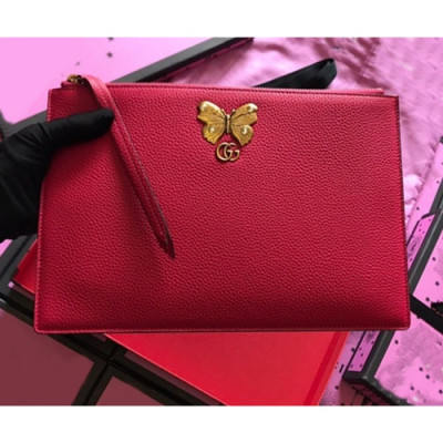Gucci 2019 Butterfly Leather Clutch Bag ,30CM - 구찌 2019 버터플라이 레더 여성용 클러치백 499360 ,GUB0721,30cm,레드