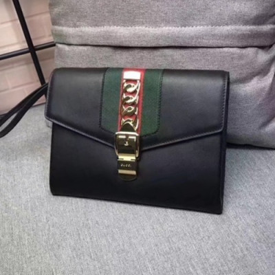 Gucci 2019 Sylvie Leather Clutch Bag ,24CM - 구찌 2019 실비 레더 여성용 클러치백 477627,GUB0748,24cm,블랙