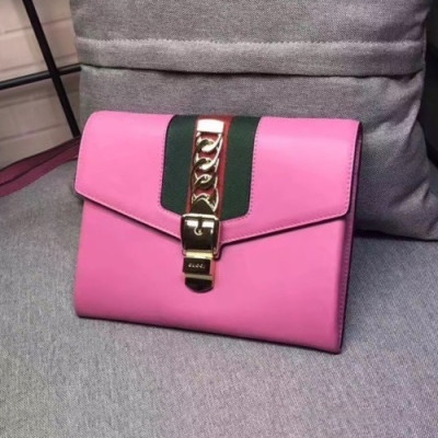 Gucci 2019 Sylvie Leather Clutch Bag ,24CM - 구찌 2019 실비 레더 여성용 클러치백 477627,GUB0749,24cm,핑크