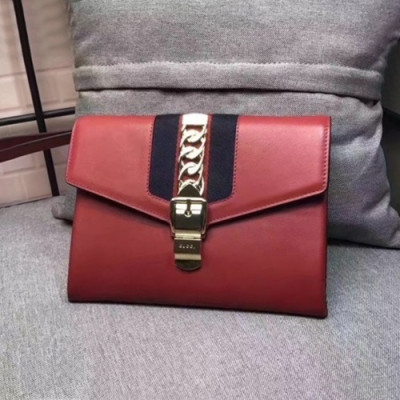 Gucci 2019 Sylvie Leather Clutch Bag ,24CM - 구찌 2019 실비 레더 여성용 클러치백 477627,GUB0750,24cm,레드