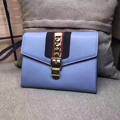 Gucci 2019 Sylvie Leather Clutch Bag ,24CM - 구찌 2019 실비 레더 여성용 클러치백 477627,GUB0751,24cm,스카이블루