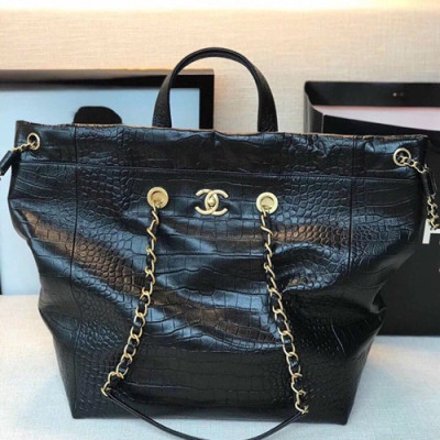 Chanel 2019 Leather Women Tote Shoulder Shopper Bag,37CM - 샤넬 2019 레더 여성용 토트 숄더 쇼퍼백,CHAB1088,37CM,블랙