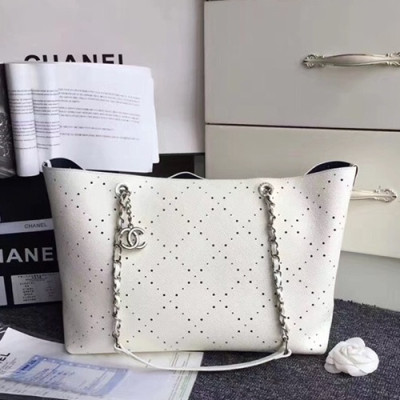 Chanel 2019 Leather Women Tote Shoulder Shopper Bag,38CM - 샤넬 2019 레더 여성용 토트 숄더 쇼퍼백,CHAB1089,38CM,화이트