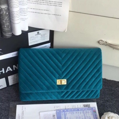 Chanel 2019 Velvet Women Clutch Bag ,28CM - 샤넬 2019 벨벳 여성용 클러치백,CHAB1107,28CM,블루