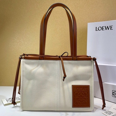 Loewe 2019 Canvas & Leather Tote Bag, 35CM - 로에베 2019 캔버스 & 레더 토트백 ,LOEB0318, 35CM, 화이트