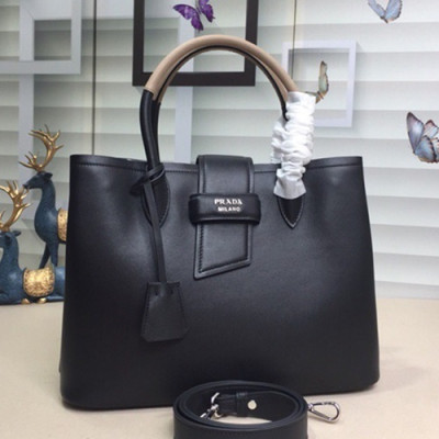 Prada 2019 Woman Leather Tote Shoulder Bag,33cm - 프라다 2019 여성용 레더 토트 숄더백 ,1BG148-3,33cm,블랙