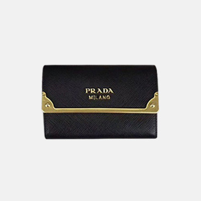 Prada 2019 Ladies Saffiano Leather Wallet 1MH840 -프라다 2019 여성용 사피아노 레더 반지갑 PRAW0126, 12CM,블랙