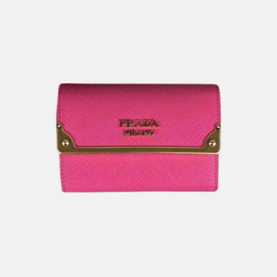 Prada 2019 Ladies Saffiano Leather Wallet 1MH840 -프라다 2019 여성용 사피아노 레더 반지갑 PRAW0127, 12CM,핫핑크