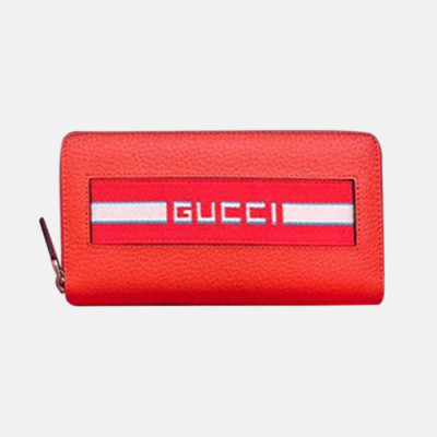 Gucci 2019 Stripe Leather Zip Wallet  459138 - 구찌 남여공용 스트라이프 레더 지퍼 장지갑  GUW0090.Size(21cm).레드