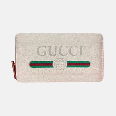 Gucci 2019 Logo Leather Zip Round Wallet  496317 - 구찌 로고 남여공용 레더 지퍼 라운드 장지갑  GUW0094.Size(19cm).화이트