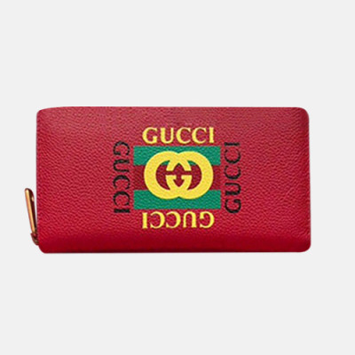 Gucci 2019 Logo Leather Zip Round Wallet  496317 - 구찌 로고 남여공용 레더 지퍼 라운드 장지갑  GUW0096.Size(19cm).레드