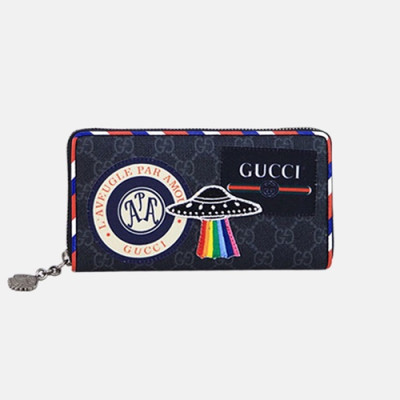 Gucci 2019 Supreme Canvas & Leather Zip Round Wallet  473909 - 구찌 슈프림 남여공용 캔버스 & 레더 지퍼 라운드 장지갑  GUW0102,Size(19cm).블랙
