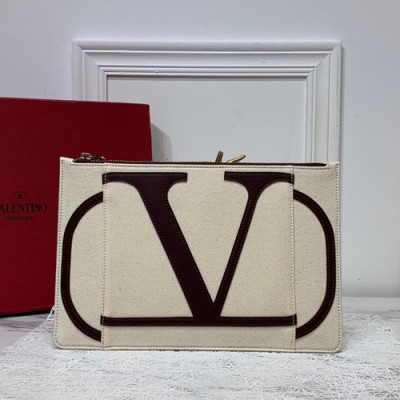 Valentino 2019 Garavani Canvas Clutch Bag,30CM - 발렌티노 2019 가라바니 캔버스 여성용 클러치백,VTB0776,30CM,베이지