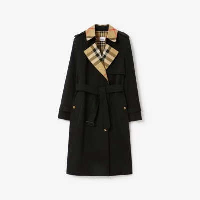 Burberry 2024 Womens Classic Heritage Trench Coat - 버버리 2024 여성 클래식 빈티지 트렌치 코트 BURCT0120.Size(s - 2xl)，블랙/베이지