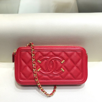 Chanel 2019 Leather Double Zip Chain Shoulder Bag / Phone Bag,19CM - 샤넬 2019 레더 더블 지퍼 체인 숄더백/폰 백 CHAB1186,19CM,레드