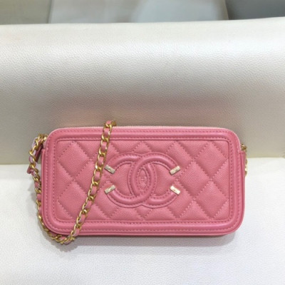 Chanel 2019 Leather Double Zip Chain Shoulder Bag / Phone Bag,19CM - 샤넬 2019 레더 더블 지퍼 체인 숄더백/폰 백 CHAB1188,19CM,핑크