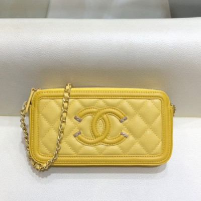 Chanel 2019 Leather Double Zip Chain Shoulder Bag / Phone Bag,19CM - 샤넬 2019 레더 더블 지퍼 체인 숄더백/폰 백 CHAB1191,19CM,옐로우