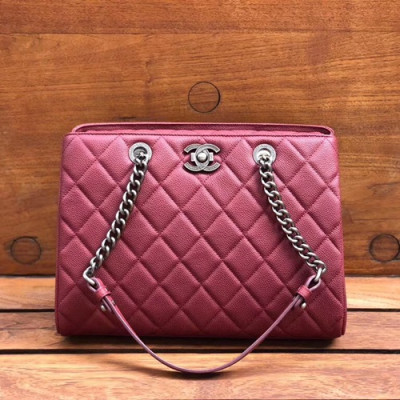 Chanel 2019 Leather Chain Tote Shoulder Bag ,31CM - 샤넬 2019 레더 체인 토트 숄더백  CHAB1196,31CM,레드