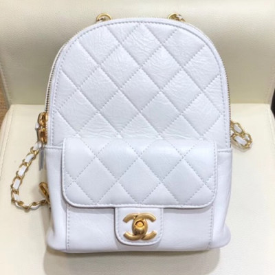 Chanel 2019 Leather Back Pack,21CM - 샤넬 2019 레더 여성용 백팩, CHAB1198,21CM,화이트