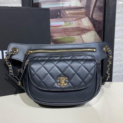 Chanel 2019 Women Leather Belt Bag ,20CM - 샤넬 2019 여성용 레더 벨트백,CHAB1202,20CM,블랙
