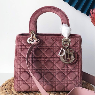 Dior 2019 Lady Dior Velvet Tote Shoulder Bag,24CM - 디올 2019 레이디 디올 벨벳 토트 숄더백 DIOB0430,24CM,핑크