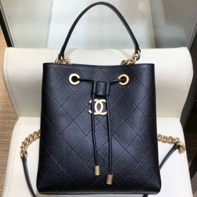 Chanel 2019 Leather Bucket Tote Shoulder Bag ,20CM - 샤넬 2019 레더 버킷 토트 숄더백  CHAB1225,20CM,블랙