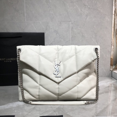 Saint Laurent 2019 Women Lou Lou Puffer Shoulder Cross Bag,35CM - 입생로랑 2019 여성용 루루 푸퍼 숄더 크로스백 577475, SLB0500, 35CM,화이트