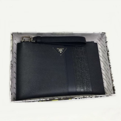 Prada 2018 Leather Mens Clutch Bag ,28CM - 프라다 2018 레더 남성용 클러치백 2NH005-4,28CM,네이비