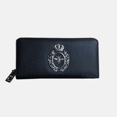 Dolce&Gabbana 2019 Leather Zip Round Wallet ,20CM - 돌체 앤 가바나 2019 레더 남여공용 지퍼 라운드 장지갑 DGW0001,20cm,블랙
