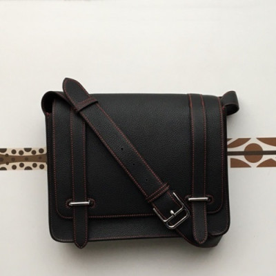 Hermes 2019 Steve Togo Leather Messenger Shoulder Bag ,28cm - 에르메스 2019 스티브 토고 레더 남여공용 메신저 숄더백 HERB0745,28cm,블랙
