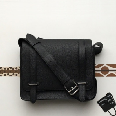 Hermes 2019 Steve Togo Leather Messenger Shoulder Bag ,28cm - 에르메스 2019 스티브 토고 레더 남여공용 메신저 숄더백 HERB0746,28cm,블랙