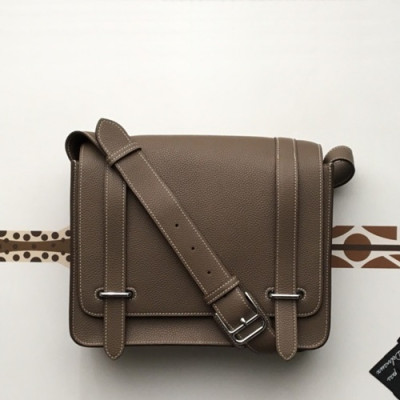 Hermes 2019 Steve Togo Leather Messenger Shoulder Bag ,28cm - 에르메스 2019 스티브 토고 레더 남여공용 메신저 숄더백 HERB0749,28cm,카키그레이