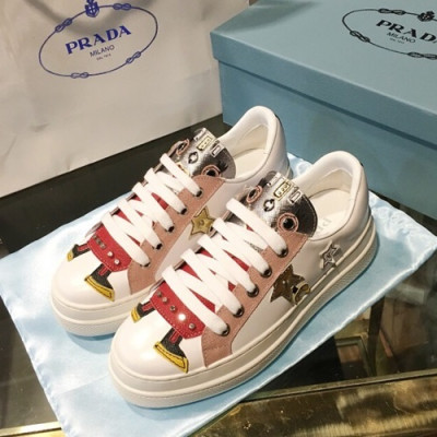 Prada 2019 Ladies Leather Sneakers - 프라다 2019 여성용 레더 스니커즈 PRAS0006.Size(225 - 250).화이트+핑크