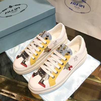 Prada 2019 Ladies Leather Sneakers - 프라다 2019 여성용 레더 스니커즈 PRAS0007.Size(225 - 250).화이트+옐로우