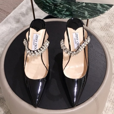 Jimmy-Choo 2019 Ladies Crystal Patent Strap Slipper High Heel - 지미츄 2019 여성용 크리스탈 페이던트 스트랩 슬리퍼 하이힐, JIMS0021.Size(225 - 245).블랙