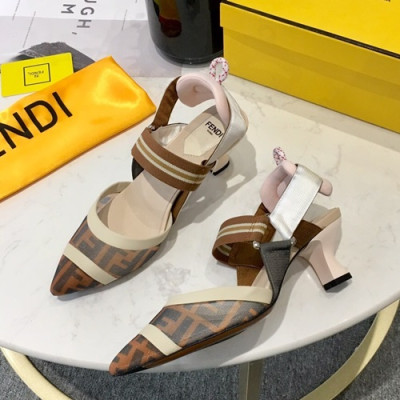 Fendi 2019 Vintage Ladies Middle Heel Sandal - 펜디 2019 빈티지 여성용 미들 힐 샌들 FENS0006,Size(225 -  250),브라운+화이트