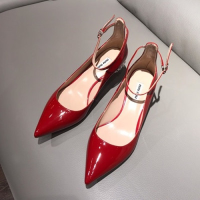 Miumiu 2019 Ladies Leather Middle-heel Slingback- 미우미우 2019 여성용 레더 미들힐 슬링백 MIUB0001.Size(225 - 245).레드