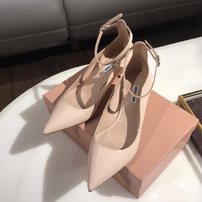 Miumiu 2019 Ladies Leather Middle-heel Slingback- 미우미우 2019 여성용 레더 미들힐 슬링백 MIUB0003.Size(225 - 245).베이지핑크