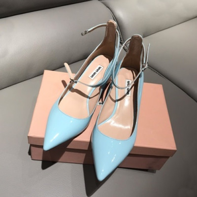 Miumiu 2019 Ladies Leather Middle-heel Slingback- 미우미우 2019 여성용 레더 미들힐 슬링백 MIUB0004.Size(225 - 245).스카이블루
