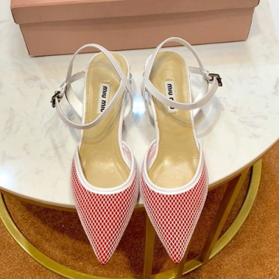 Miumiu 2019 Ladies Leather Middle-heel Slingback- 미우미우 2019 여성용 레더 미들힐 슬링백 MIUB0005.Size(225 - 250).레드