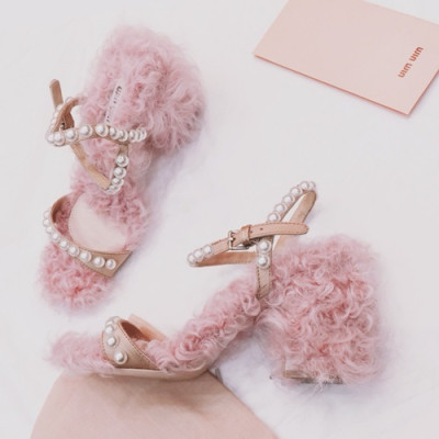 Miumiu 2019 Ladies Wool Middle-heel Sandal - 미우미우 2019 여성용 울 미들힐 샌들 MIUS0013.Size(220 - 245).핑크