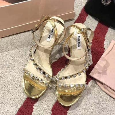 Miumiu 2019 Ladies High Heel Sandal - 미우미우 2019 여성용 하이힐 샌들 MIUS0014.Size(225 - 250).옐로우골드
