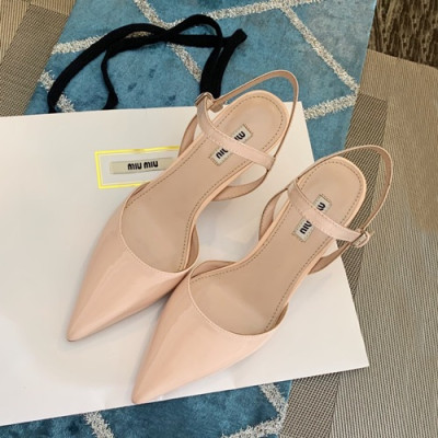 Miumiu 2019 Ladies Leather Middle-heel Slingback - 미우미우 2019 여성용 레더 미들힐 슬링백 MIUS0019.Size(220 - 250).베이지핑크