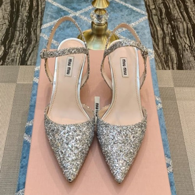 Miumiu 2019 Ladies Leather Middle-heel Slingback - 미우미우 2019 여성용 레더 미들힐 슬링백 MIUS0021.Size(220 - 250).실버