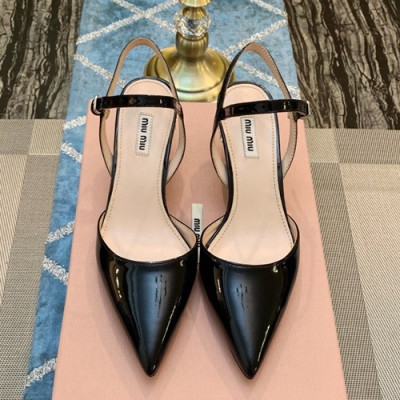 Miumiu 2019 Ladies Leather Middle-heel Slingback - 미우미우 2019 여성용 레더 미들힐 슬링백 MIUS0022.Size(220 - 250).블랙