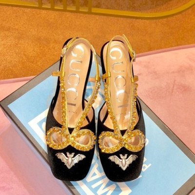 Gucci 2019 Ladies Velvet Middle-heel Slingback - 구찌 2019 여성용 벨벳 미들힐 슬링백 GUCS0090.Size(225 - 250).블랙