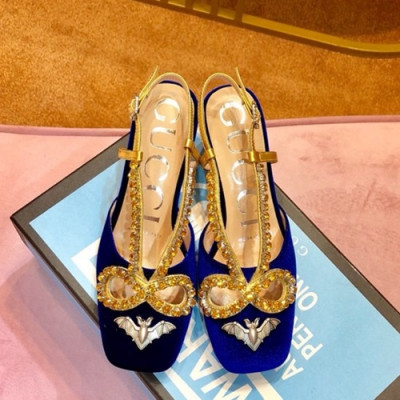 Gucci 2019 Ladies Velvet Middle-heel Slingback - 구찌 2019 여성용 벨벳 미들힐 슬링백 GUCS0091.Size(225 - 250).블루