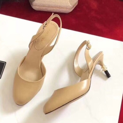 Chanel 2019 Ladies Leather Middle Heel Sling Back - 샤넬 2019 여성용 레더 미들힐 슬링백 CHAS0154.Size(220 - 250).베이지