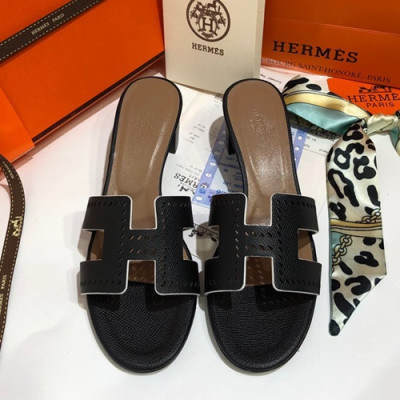 Hermes 2019 Ladies Oasis Leather Middle Heel Slipper - 에르메스 2019 여성용 오아시스 레더 미들힐 슬리퍼 HERS0036,Size(225 - 245).블랙