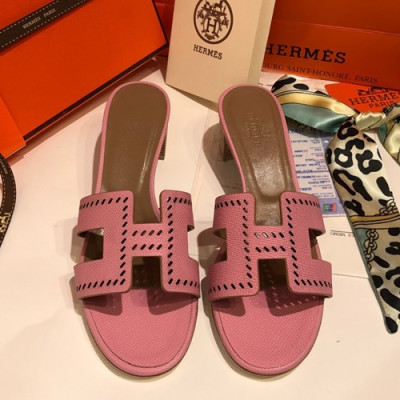 Hermes 2019 Ladies Oasis Leather Middle Heel Slipper - 에르메스 2019 여성용 오아시스 레더 미들힐 슬리퍼 HERS0039,Size(225 - 245).핑크